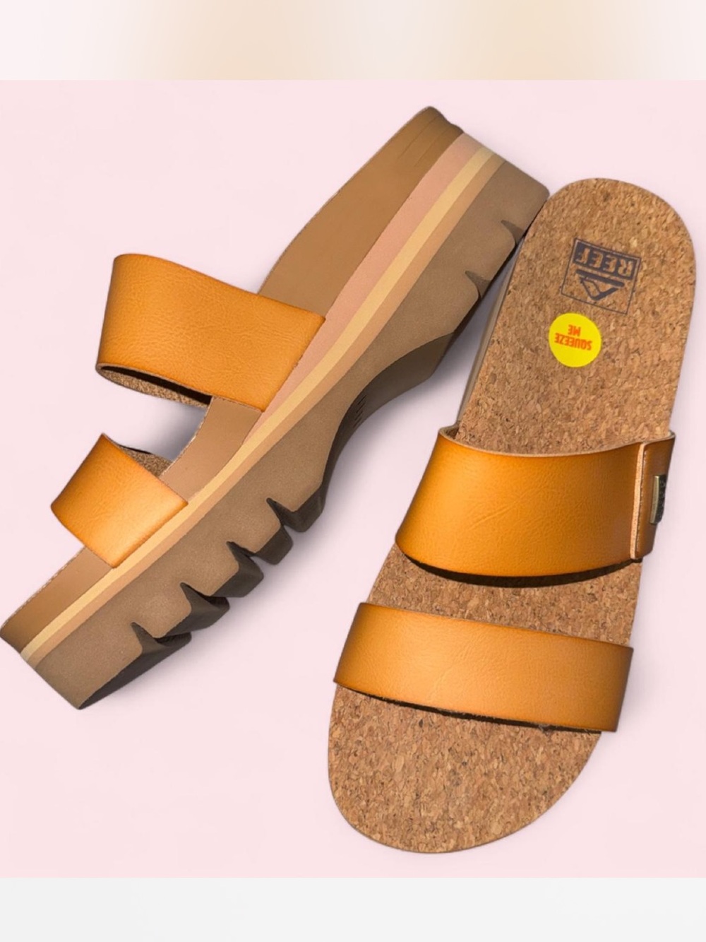 Reef Tan Double-Strap Cork Chunky Sandals